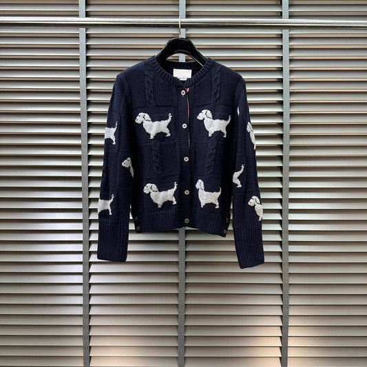 JK083Y Chic Animal Motif Woolen Cardigan for Women