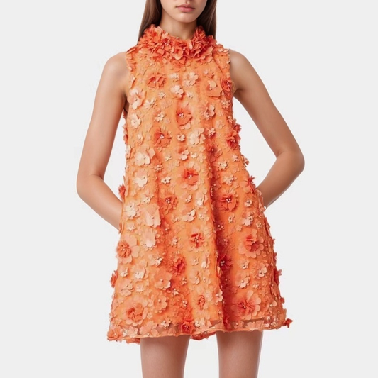 20Y Handmade Beaded Short Puffy Dress with 3D Floral Design