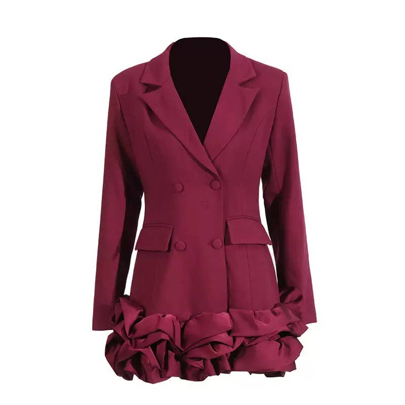 DR803Y Elegant Ruffle Hem Contrast Stitching Suit Dress