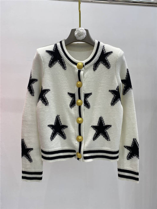 JK029 Cozy Star-Patterned Knit Cardigan Jacket