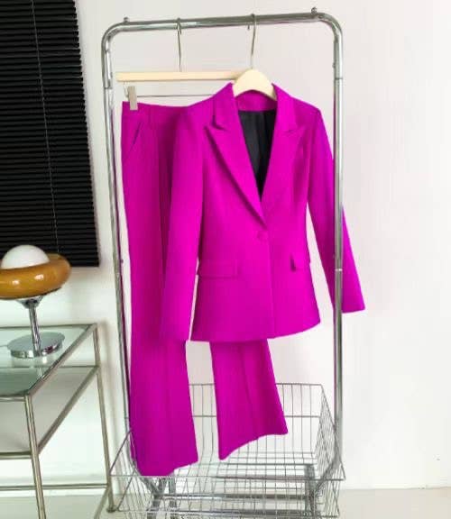 SET082 Autumn Slim Fit One Button Women's Blazer Suit