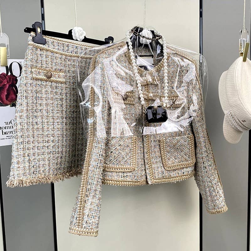 SET231Y New Women¡¯s Tweed Two Piece Set Jacket and Mini Skir