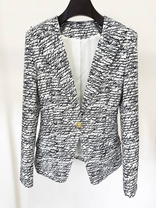 JK136Y English Letter Print Slim Fit Single Button Jacket