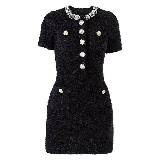 DR946Y 2026 Beaded Tweed Knit Slim Fit Short Sleeve Dress