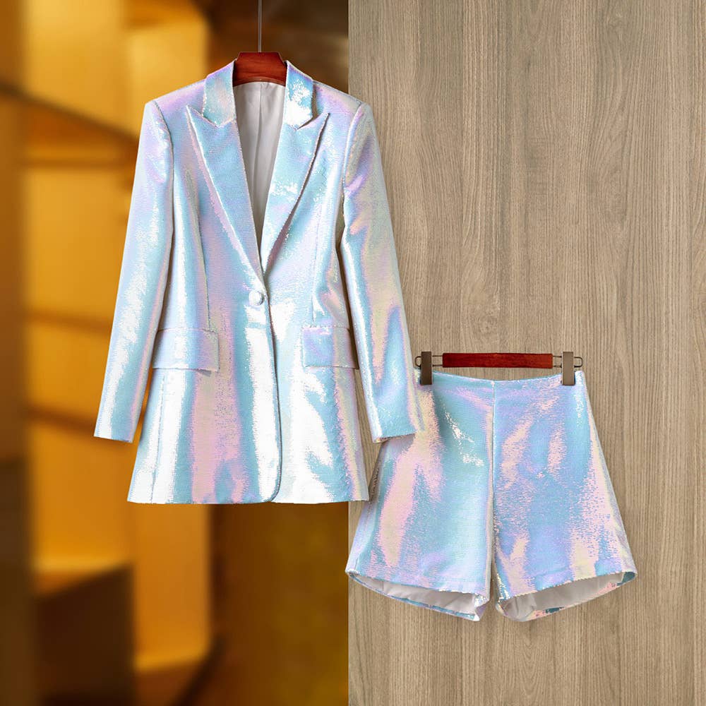 SET051 Sequin Blazer & Shorts Set - Fashion Two-Piece