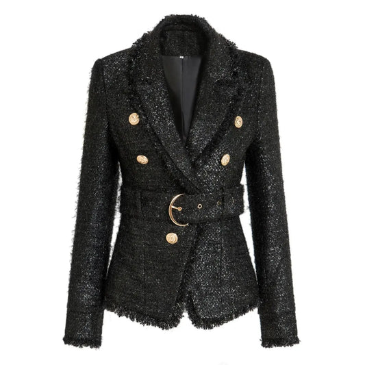 BL009L Tweed Tassel Blazer Lace-Up Slim Female Jacket