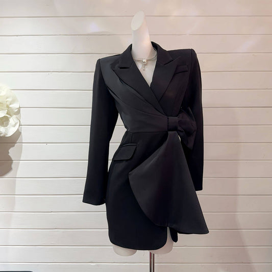 BL5-6 Asymmetrical Patchwork Blazer Waist Cut-Out Dress