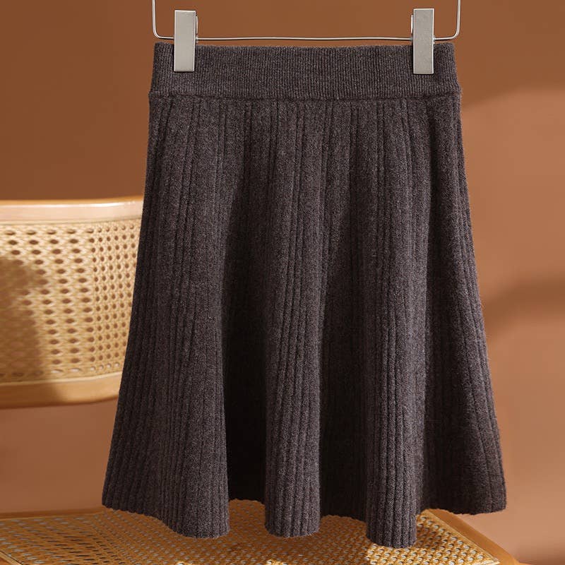 SK87Y Wool Blend Ribbed Skirt ¨C Pleated Knit Fall/Winter