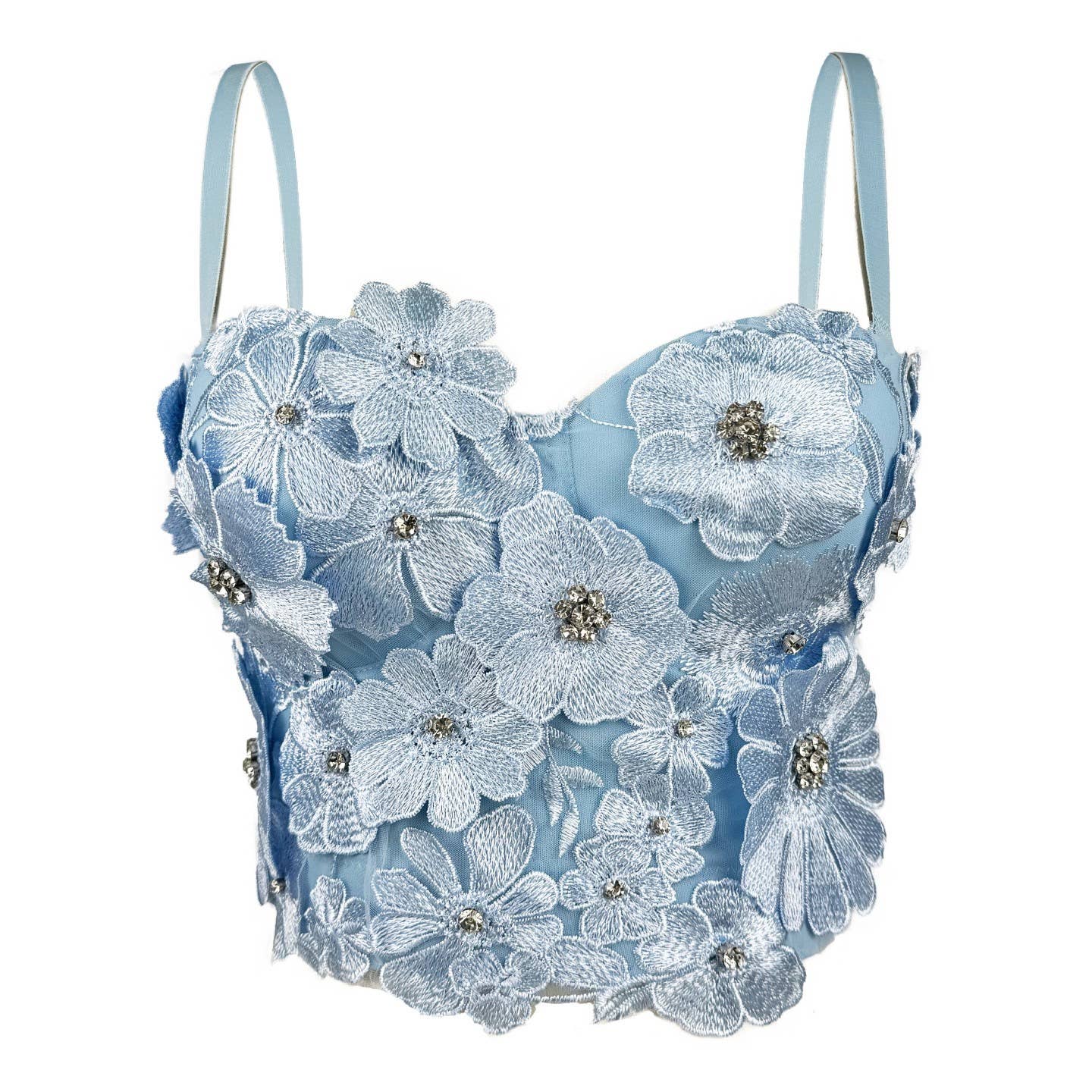 29YThree-Dimensional Floral Diamond-Studded Shaping Tube Top