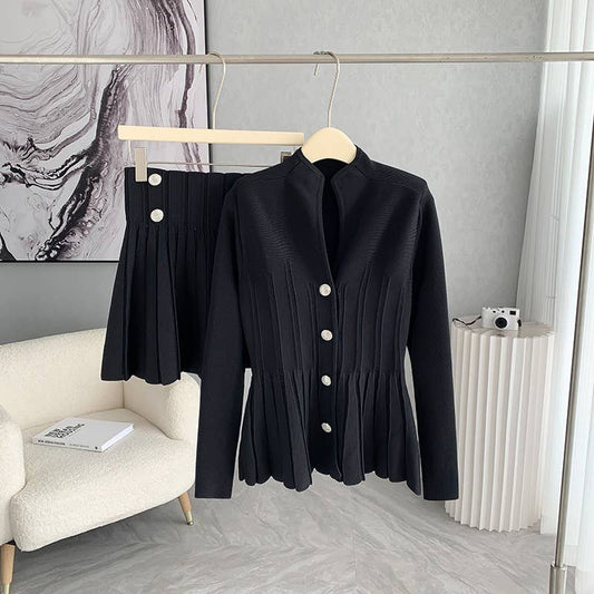 JK100Y Elegant Crystal Knit Suit - Stand Collar, Single-Brea