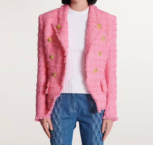 JK084L Chic Pink Fringe Tweed Jacket - Autumn/Winter