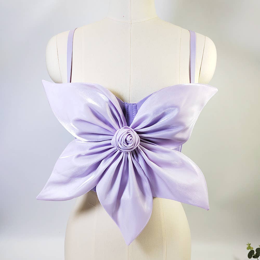VE009Y Elegant Tube Top with 3D Bow & Floral Embellishments