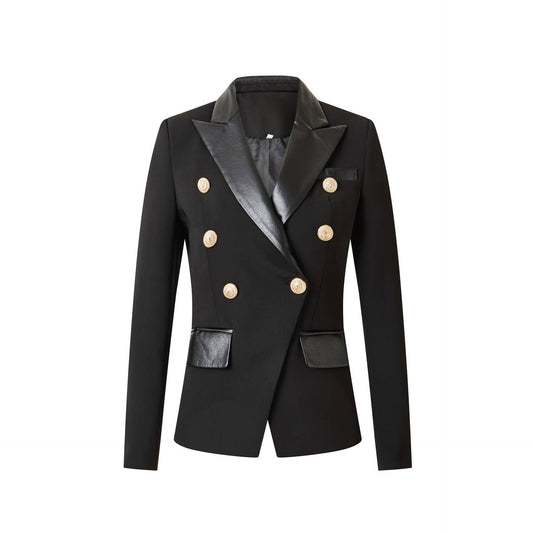 BL47L 2025 Black Double-Breasted Slim Fit Blazer for Women