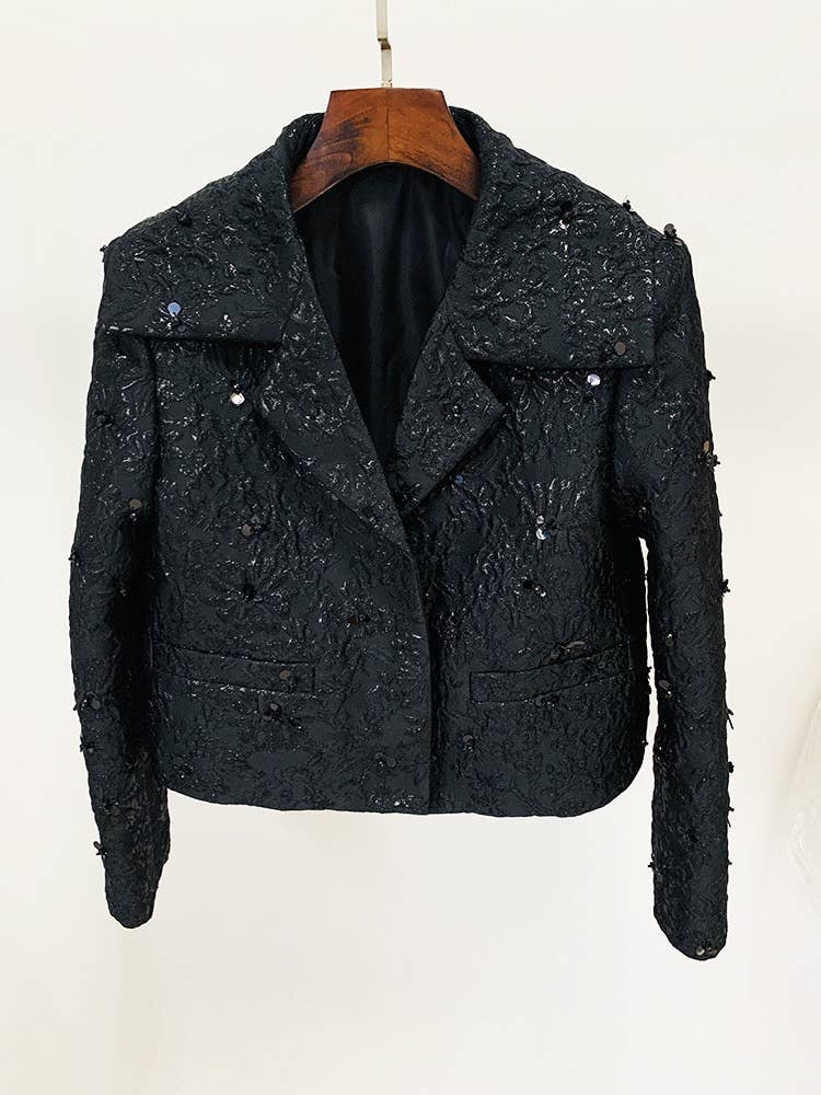 JK023 Jacquard Women Sequin Beading Blazer