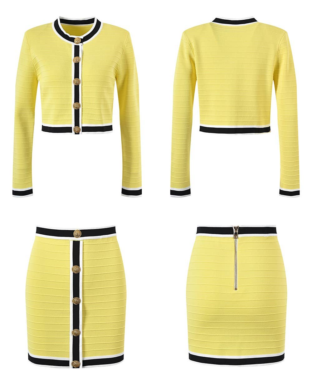 SET157 Stylish Knit Cardigan & Skirt Set - Single-Breasted