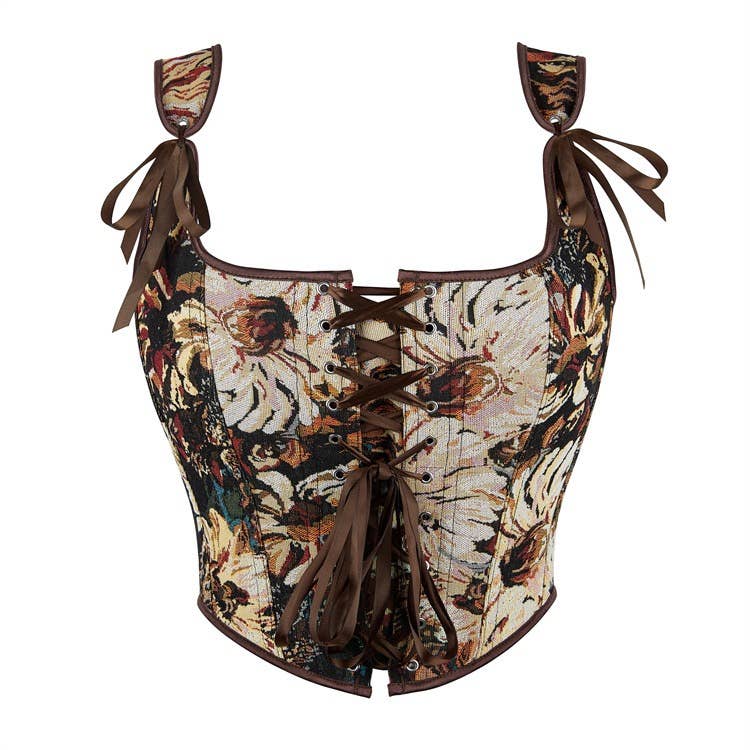 VE12 Double Strap Adjustable Tube Top with Floral Accents