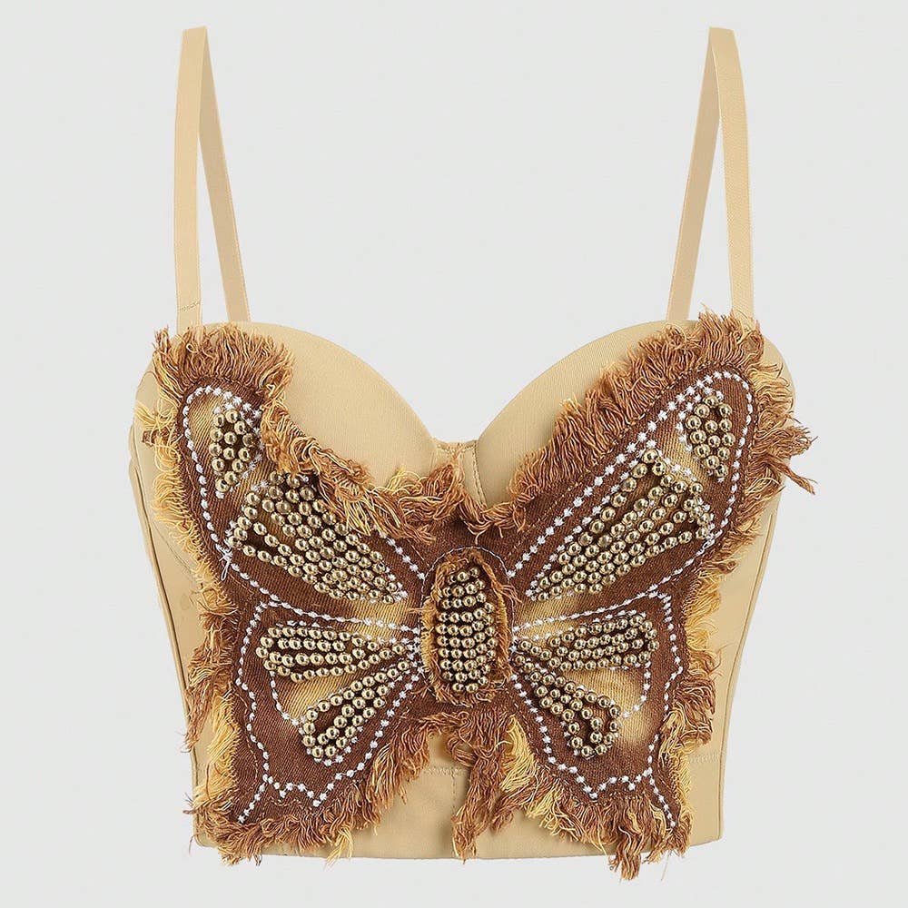 VE004 Chic Butterfly Beaded Corset-Style Tube Top