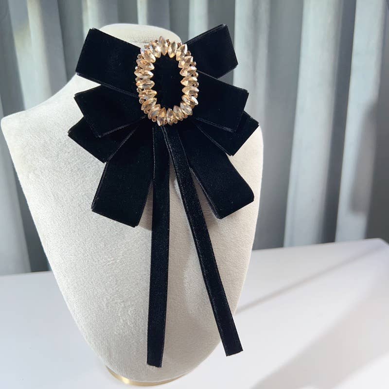 AS3 Vintage Velvet Rhinestone Bow Tie Brooch for Women – Productseeker Shop