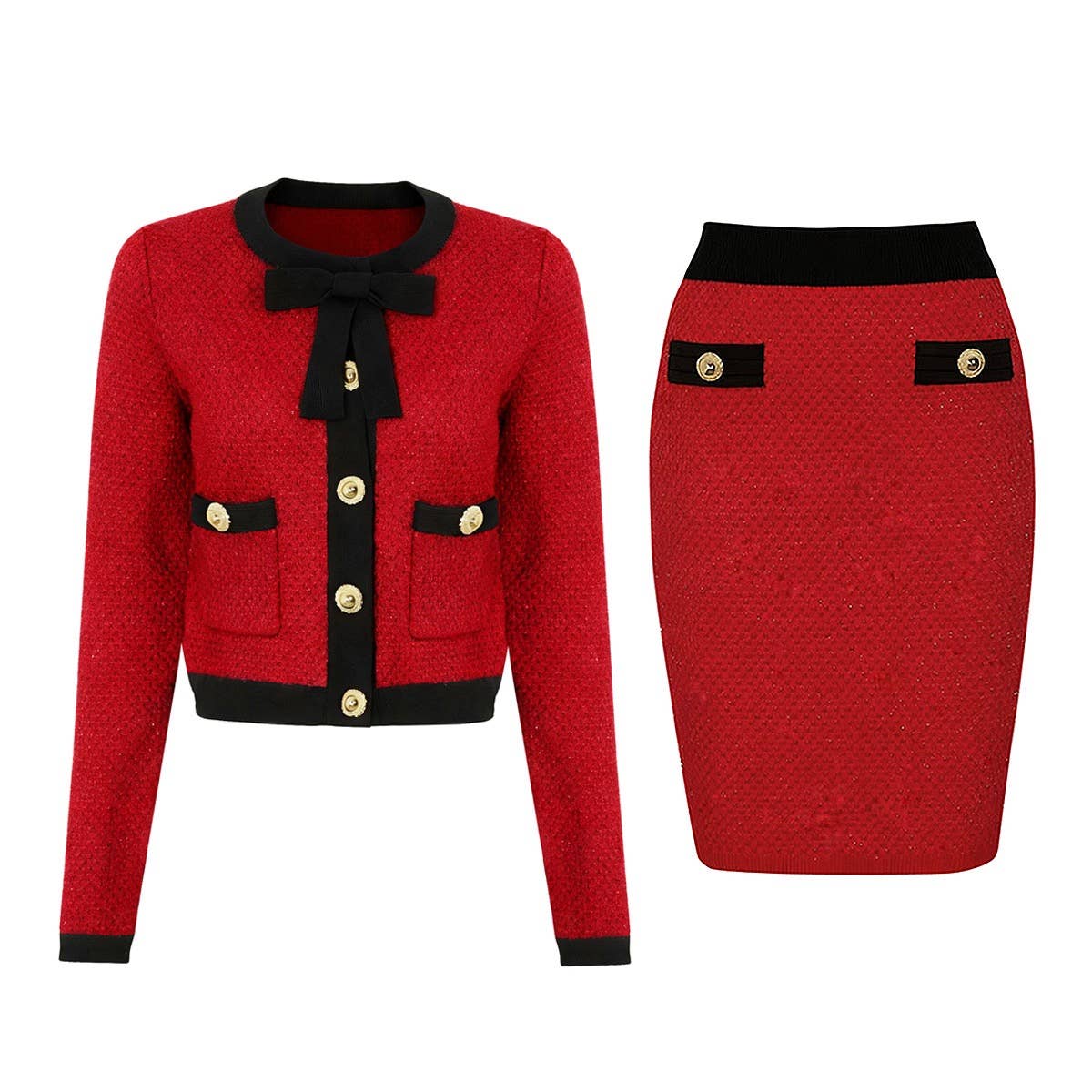 SET260Y 2025 Women¡¯s Festive Knit Cardigan and Skirt Set