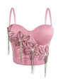 VE19Y Rhinestone Tassel Fishbone Corset Top ¨C Dazzle Pink