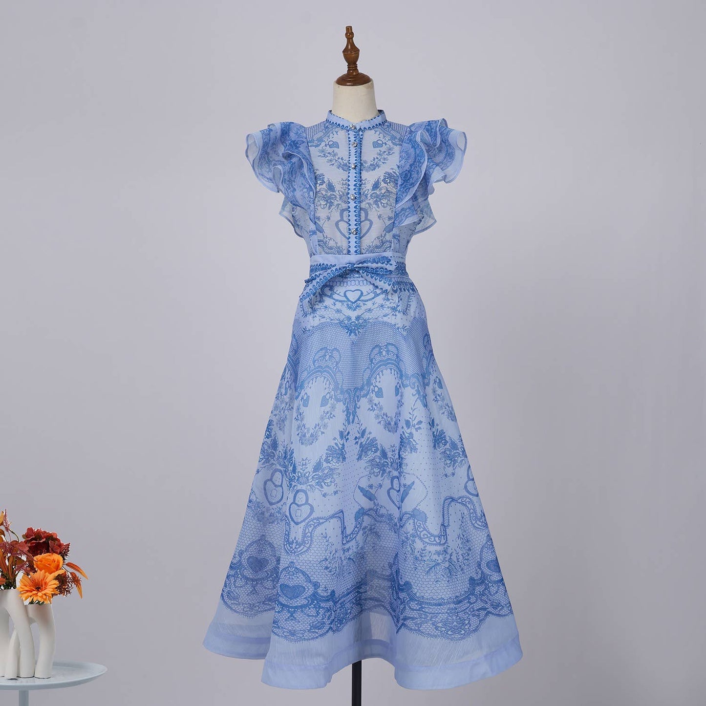 DR490Y Chic Ruffled Sleeveless Top and A-Line Long Skirt Set