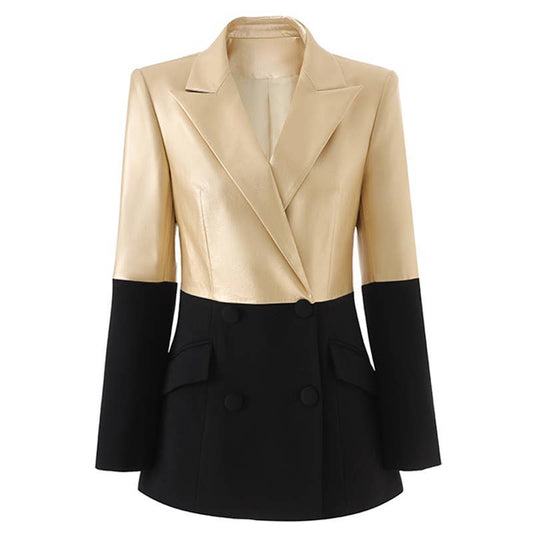 BL40Y 2025 Gold and Black Patchwork Fitted Blazer for Women