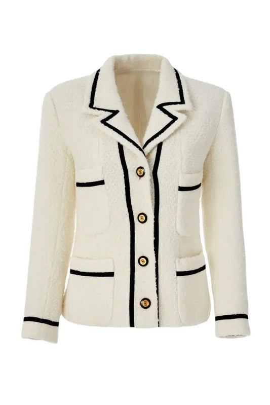BL011Y Jacquard Tweed Blazer Color Blocking Classic