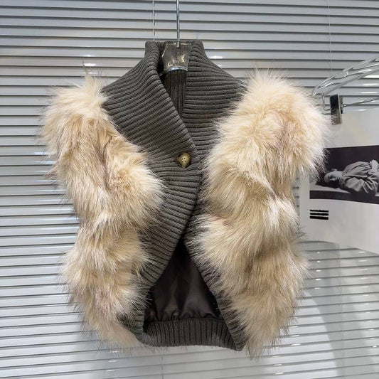 VE21 Eco Faux Fur Knit Vest ¨C Street Style Winter Layer