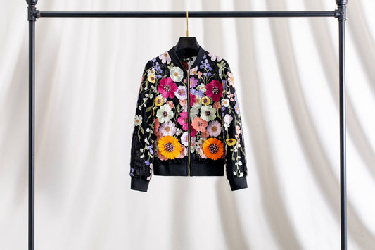 JK191Y Handmade Beaded Floral Embellished Rhinestone Jacket