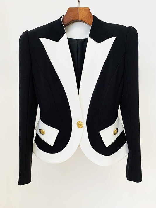 JK039 Modern Color Block One-Button Blazer