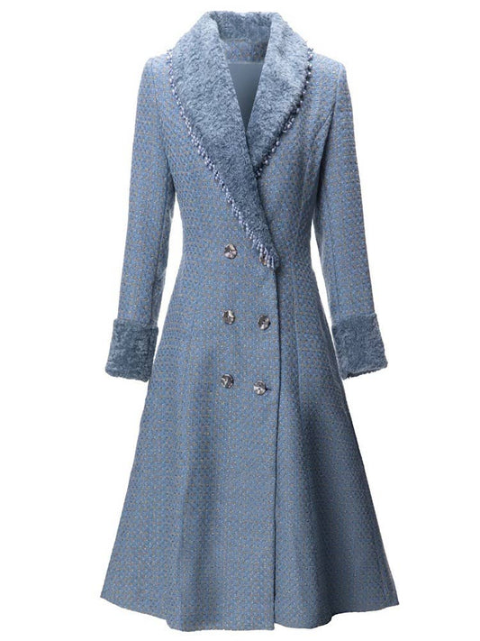 107Y Beaded Tweed Double-Breasted Long Coat for Fall/Winter