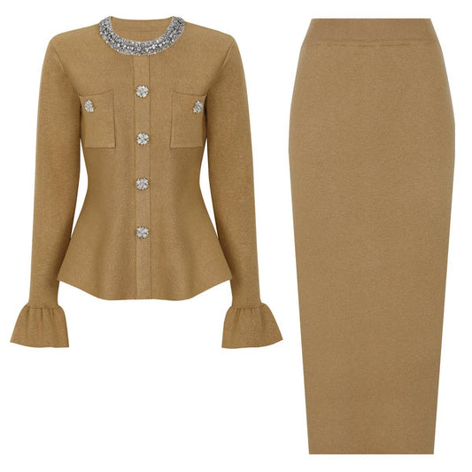 105Y Hand-Beaded Knit Top and Matching Skirt Two-Piece Set