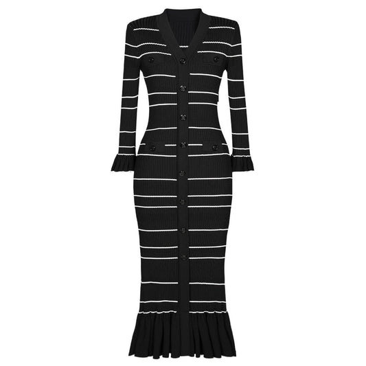 DR836 2025 Spring Autumn Women¡¯s V-Neck Slim Knit Dress