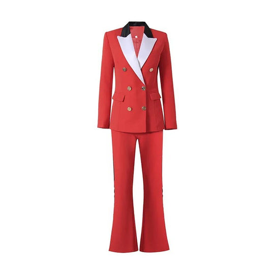 SET030 Two Pieces Red Blazer And Pants Set Blazer Set