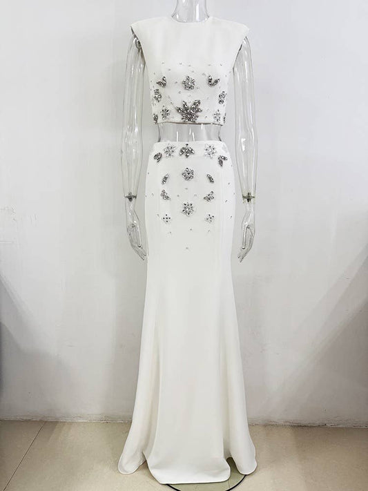 NY Women¡¯s Beaded Rhinestone Vest Top & Skirt Two-Piece Set