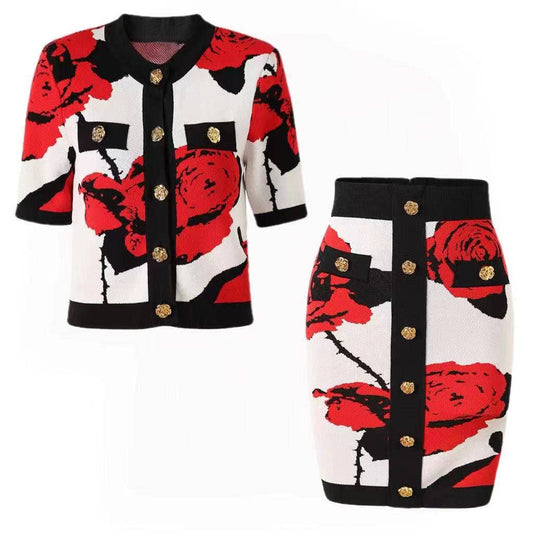 SET154 Rose Gold Buttoned Jacquard Set