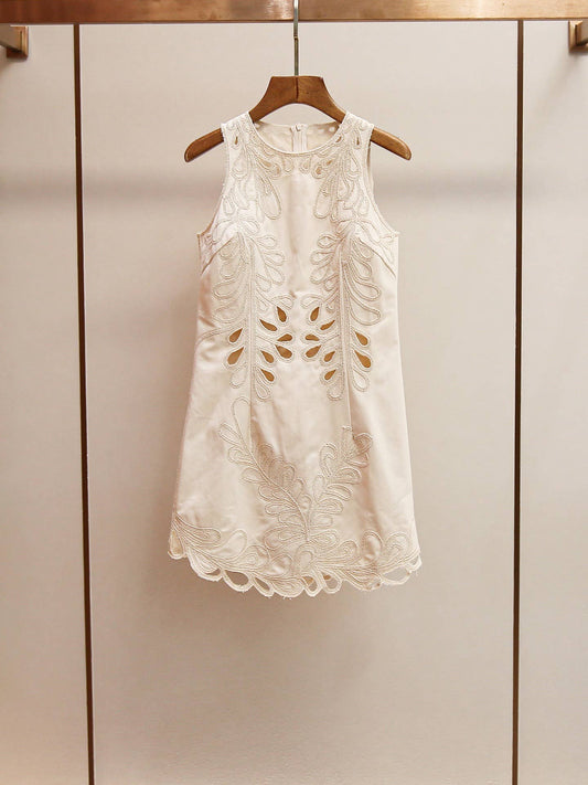 DR770Y Embroidered Sleeveless Dress with Scalloped Hem