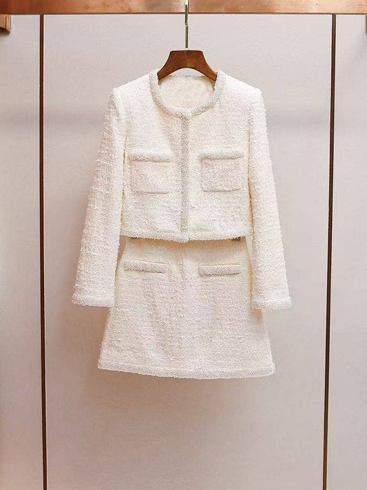 SET92Y Tweed hand-beaded jacket and skirt set for autumn