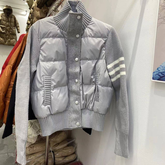 JK106 Knitted Patchwork Down Jacket - Women's Short Length