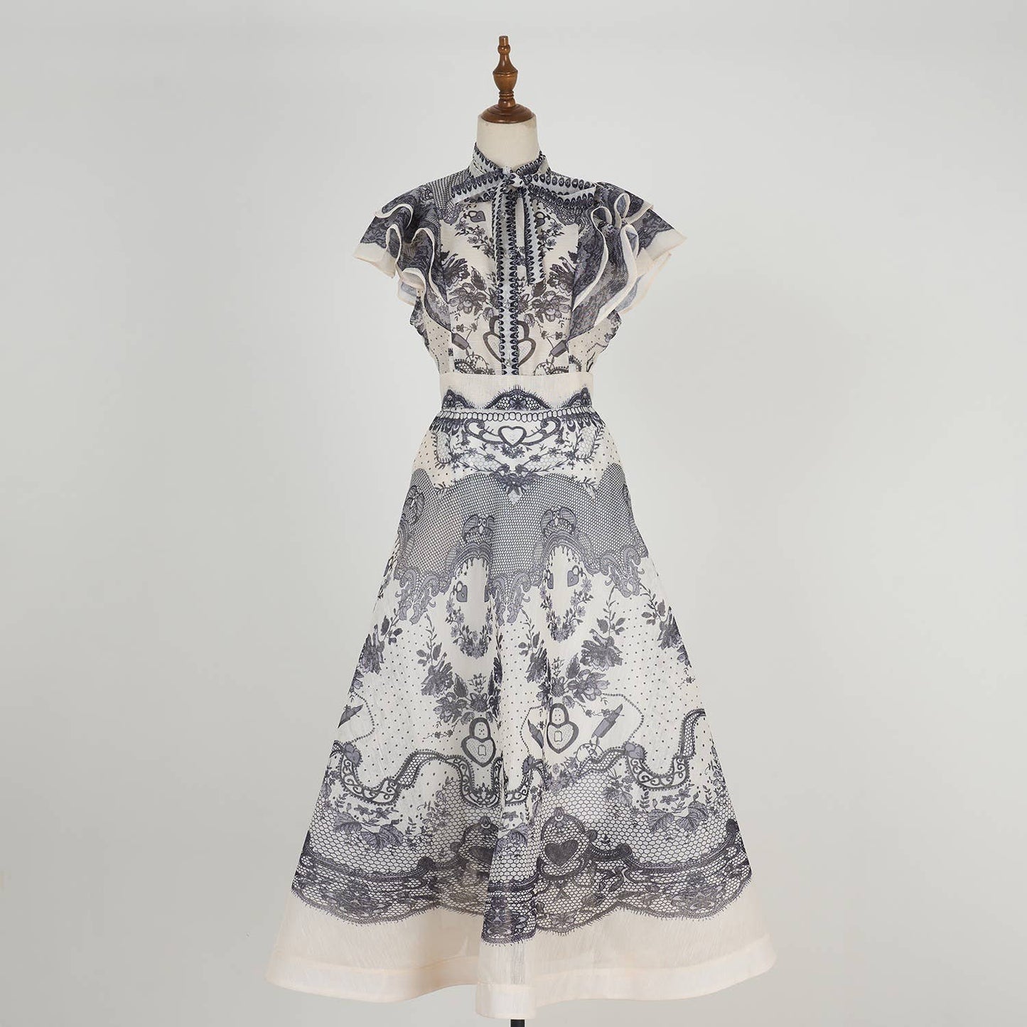 DR490Y Chic Ruffled Sleeveless Top and A-Line Long Skirt Set