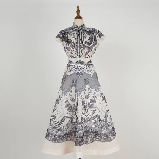 DR490Y Chic Ruffled Sleeveless Top and A-Line Long Skirt Set