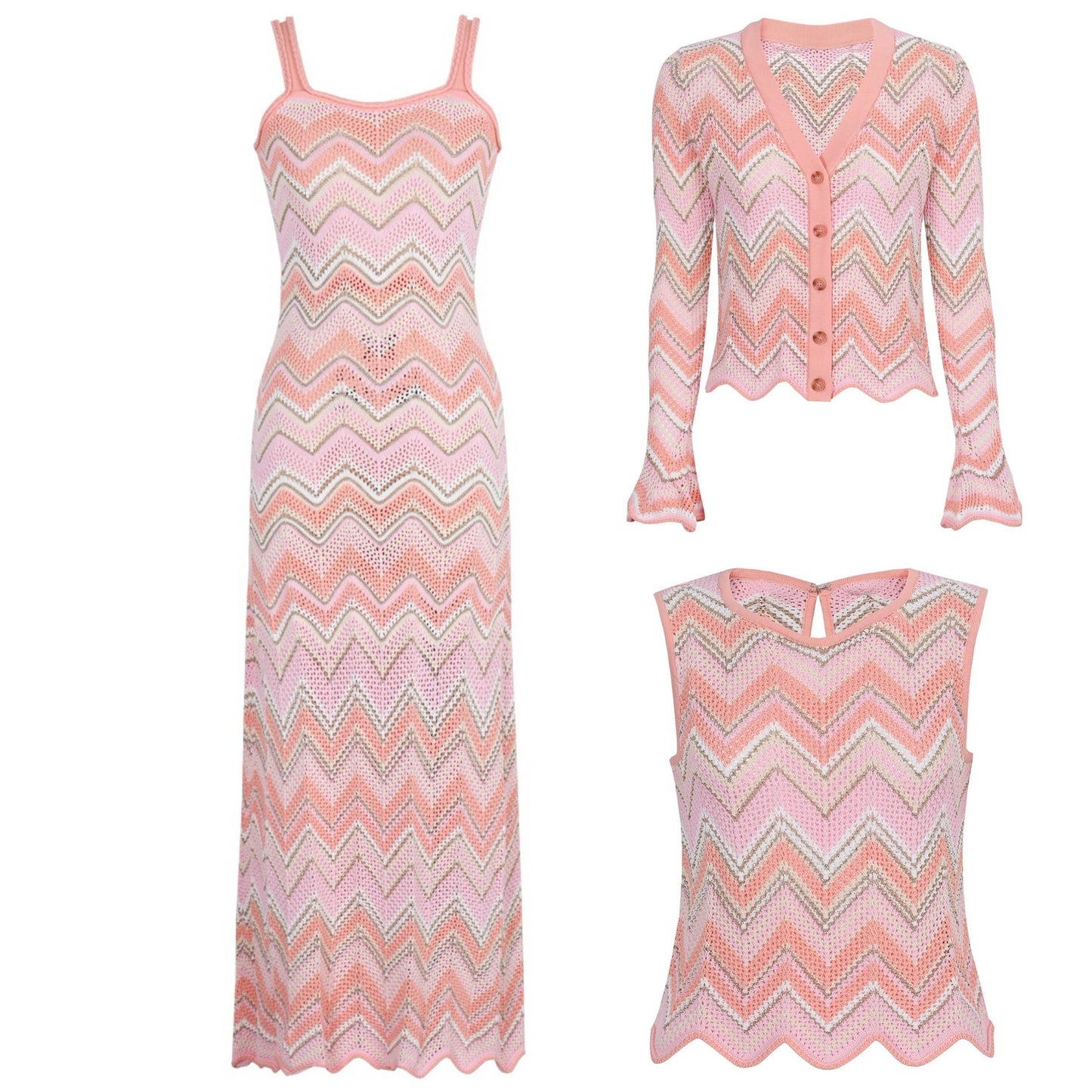 SET62 Chevron Knit Trio: Long-Sleeve, Dress & Vest Set