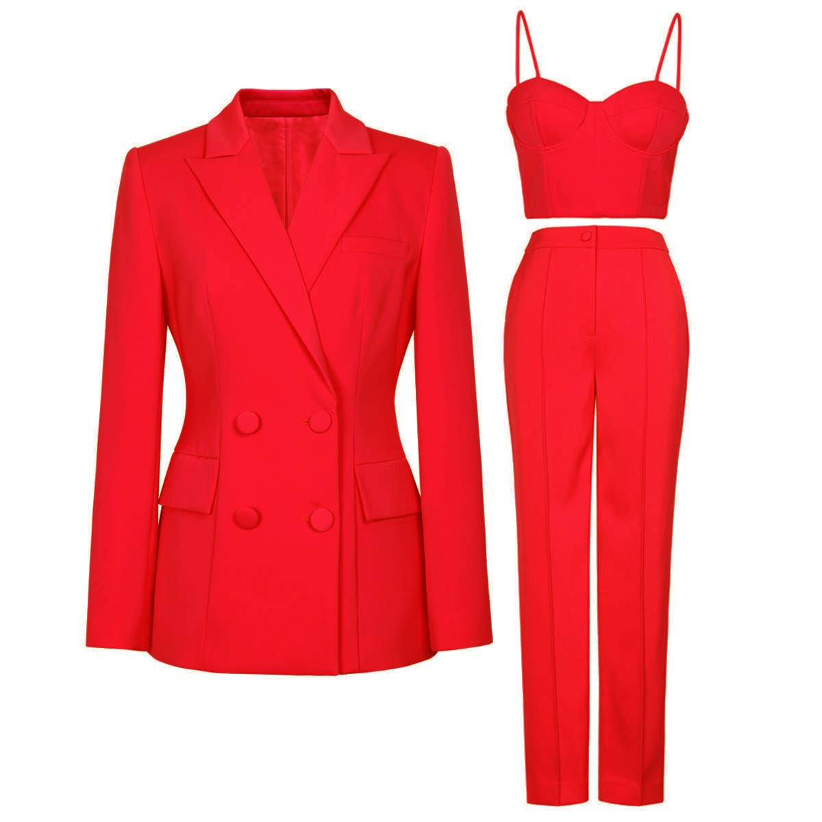 SET062 Elegant Women¡¯s Suit Set: Blazer, Bra Top, & Pants