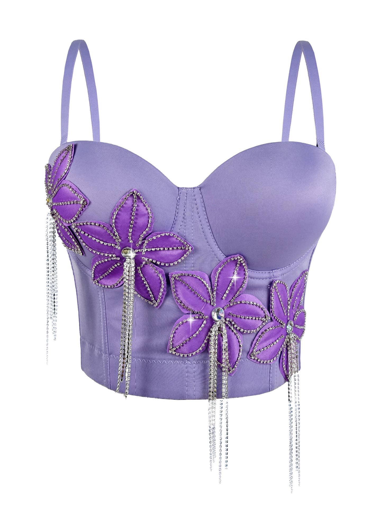 VE19Y Rhinestone Tassel Fishbone Corset Top ¨C Dazzle Pink