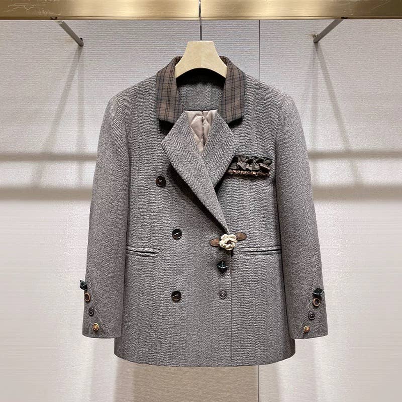 SET256Y 2025 Vintage Plaid Blazer and Skort Two-Piece Set