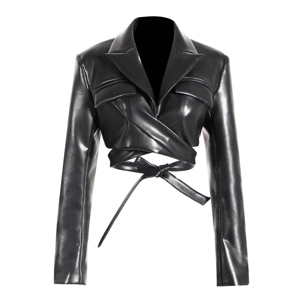 JK013 High Quality Faux Leather Crop Jacket Crop Blazer