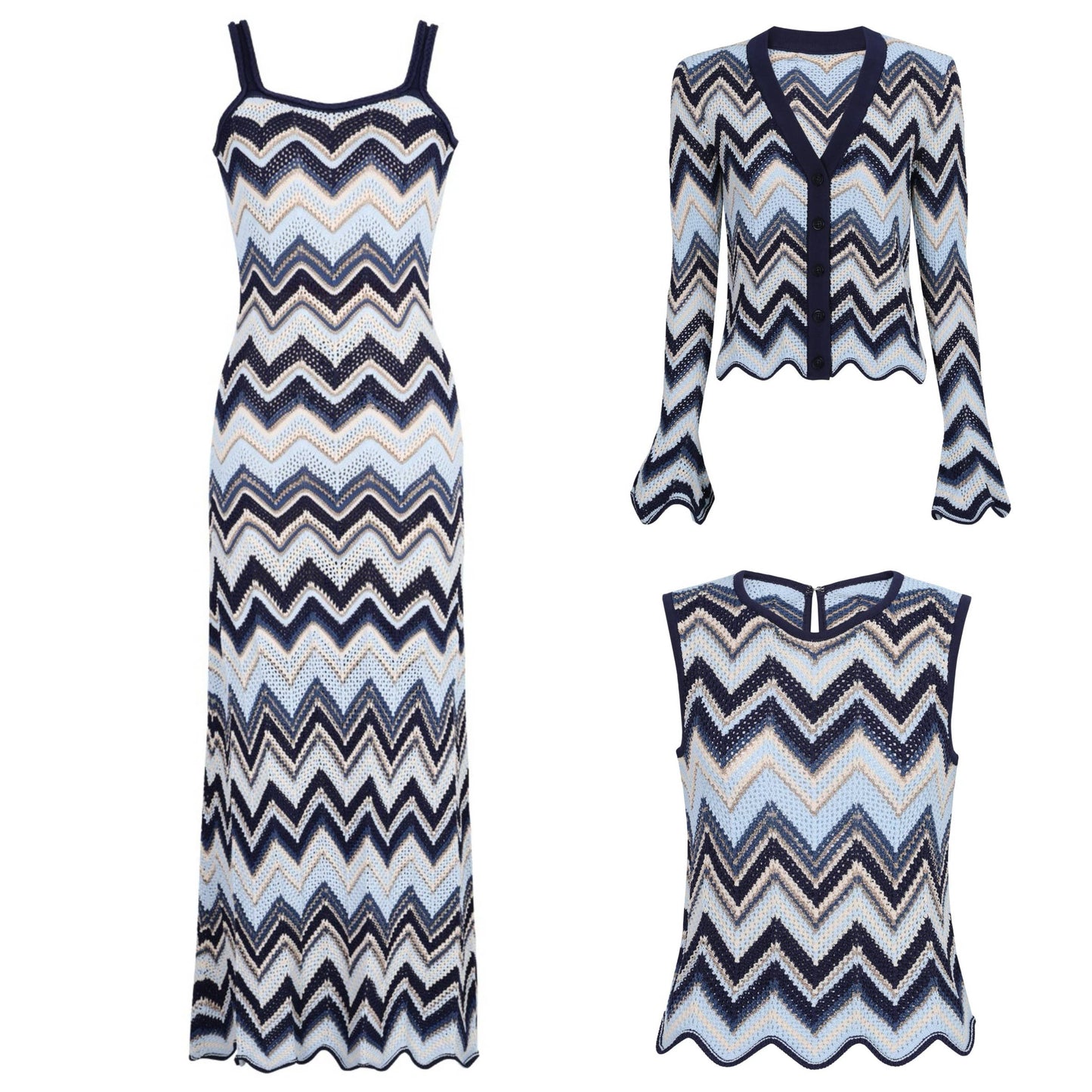 SET62 Chevron Knit Trio: Long-Sleeve, Dress & Vest Set