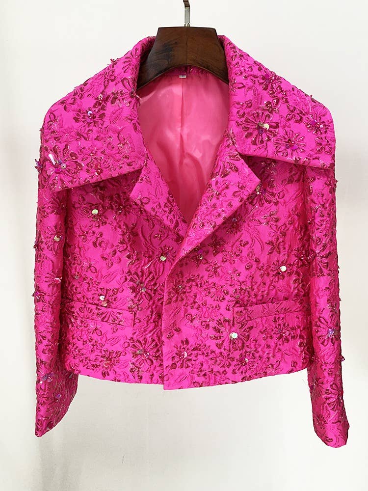 JK023 Jacquard Women Sequin Beading Blazer