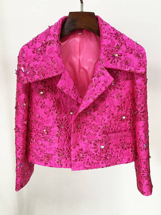 JK023 Jacquard Women Sequin Beading Blazer