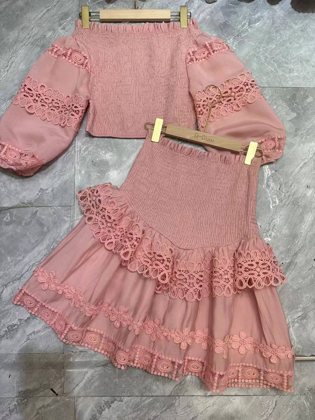 SET147 Chic  Embroidered Top & Skirt Set